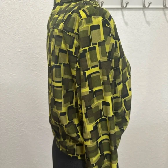 Vintage Geometric Wrap Blouse - Lime and Black Size Large - Picture 5 of 9